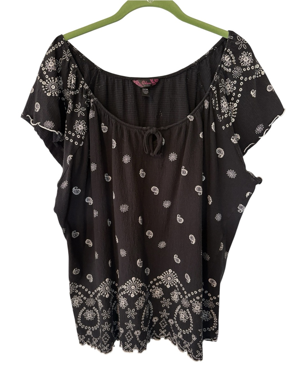 L.A. Blues Black Peasant Top with White Paisley Border